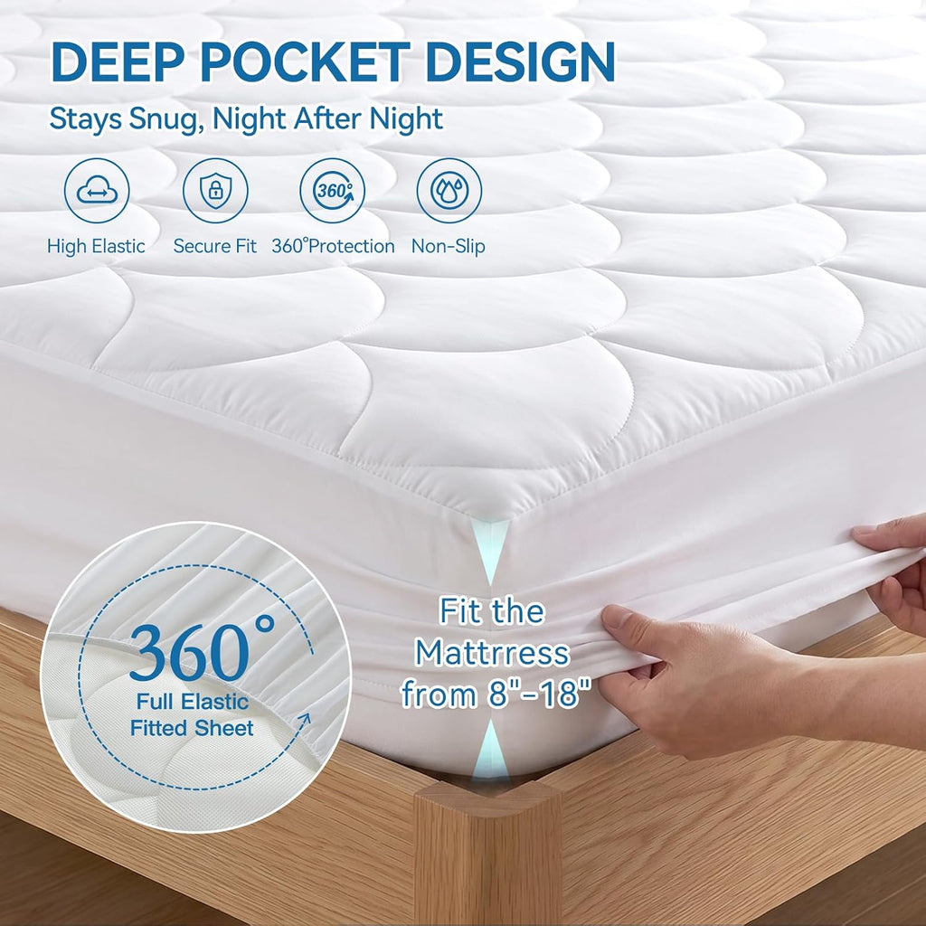 Cooling Mattress Pad King, Breathable Quilted Fitted Mattress Protector | 3D Air Fabric Bedding Topper 6-Layers