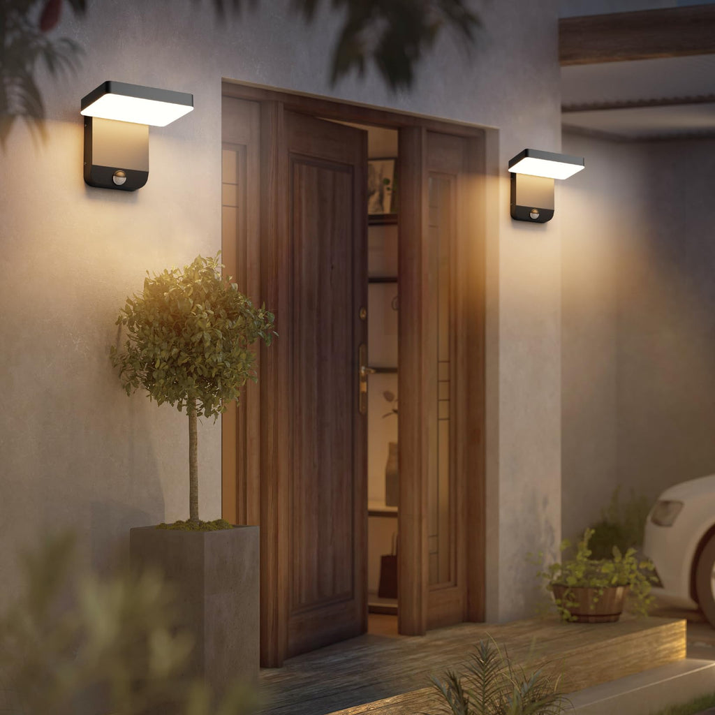 2 Pack Motion Sensor Outdoor Wall Light, Modern LED Black Motion Outdoor Light IP65 Waterproof Exterior Wall Sconces
