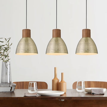 Hammered Pendant Lights for Kitchen Island, 7" Small Solid Wood Vintage Metal Hanging Light Fixture Adjustable Height