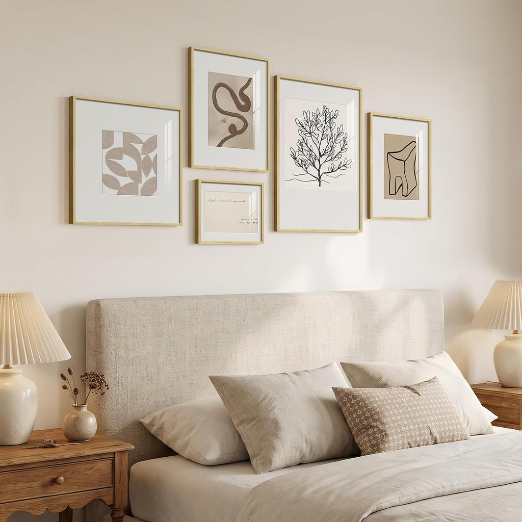 Large Framed Matisse Abstract Neutral Wall Art, 5 Piece - Set of 5