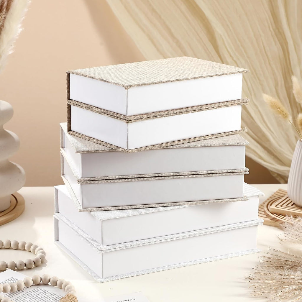 6 Pcs Aesthetic Decorative Books Decor Boho Modern Linen Covered Book Fake Hollow Books Keepsake Photo Storage Boxes