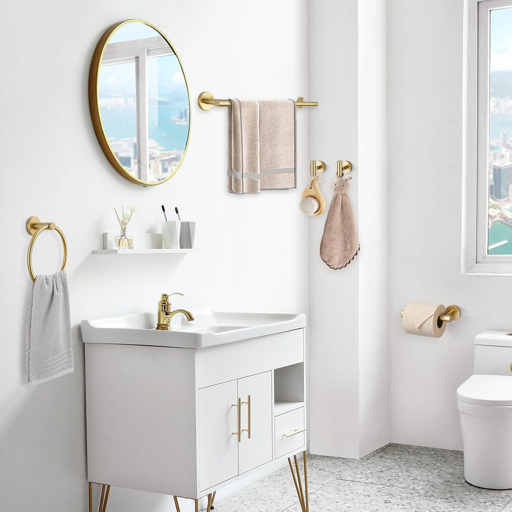 5 Piece Bathroom Accessories Set Brushed Gold Bathroom Hardware Set 23.6 Inch Bath Towel Bar Set SUS304 Stainless
