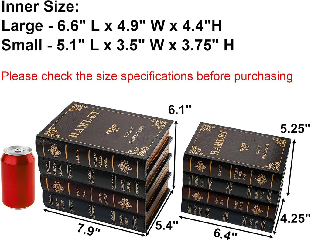 2 Pack Decorative Book Boxes Wooden Antique Bookshelf Decorations Vintage Book Storage Box - Hamlet
