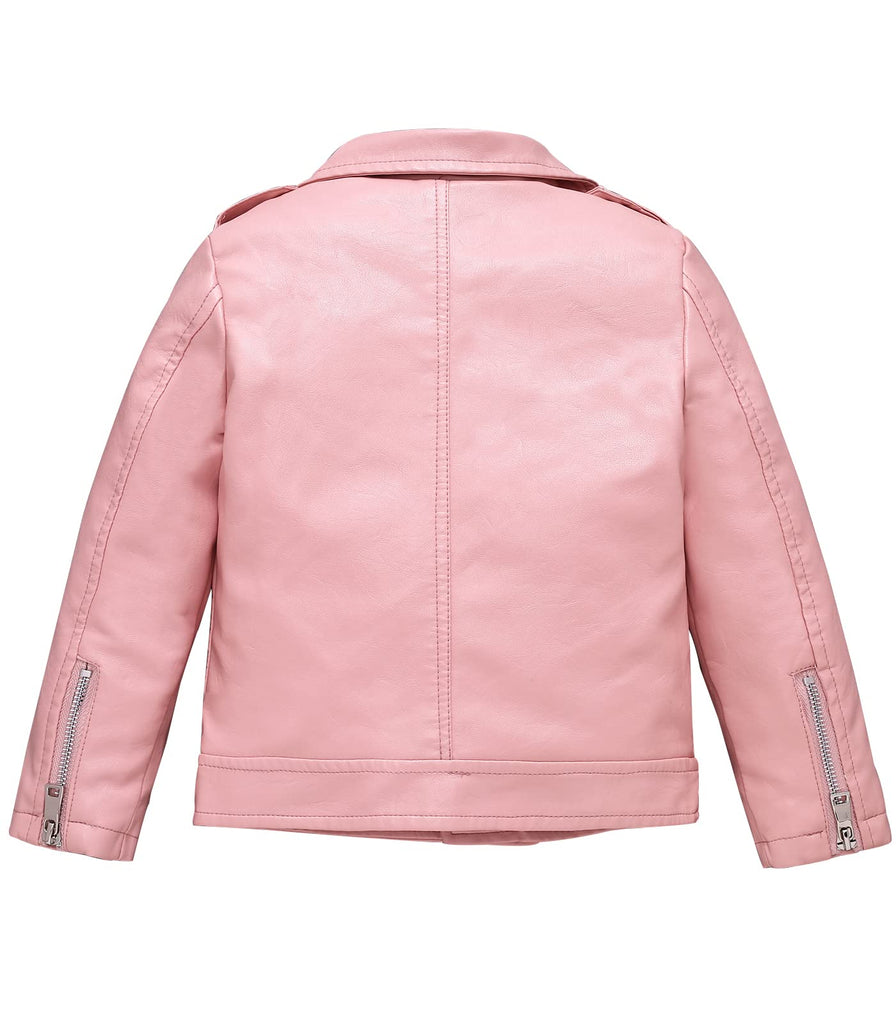 Girls Faux Leather Motorcycle Biker Jacket, Pink, 100