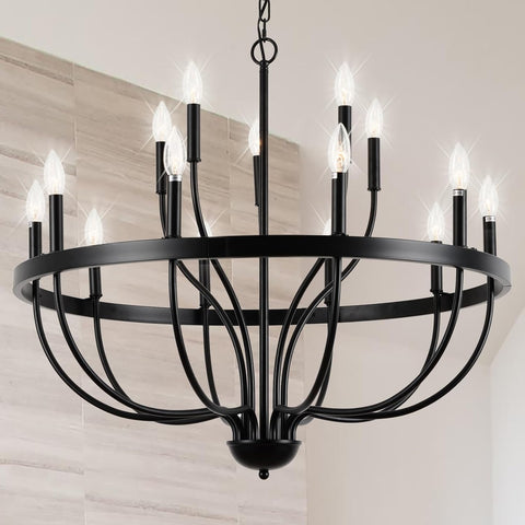 Black Chandelier 15-Light Industrial Iron Candle Chandelier Modern Suspended Farmhouse Chandeliers Pendant Light Fixtures for Dining Room Bedroom Living Room Kitchen Island Foyer E12 Bulb A109-B0CNG7FB6C