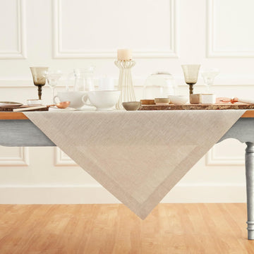 Light Natural Linen Tablecloth 52 x 52 Inch - 100% Pure Linen Square Table Throw - Athena, Machine W