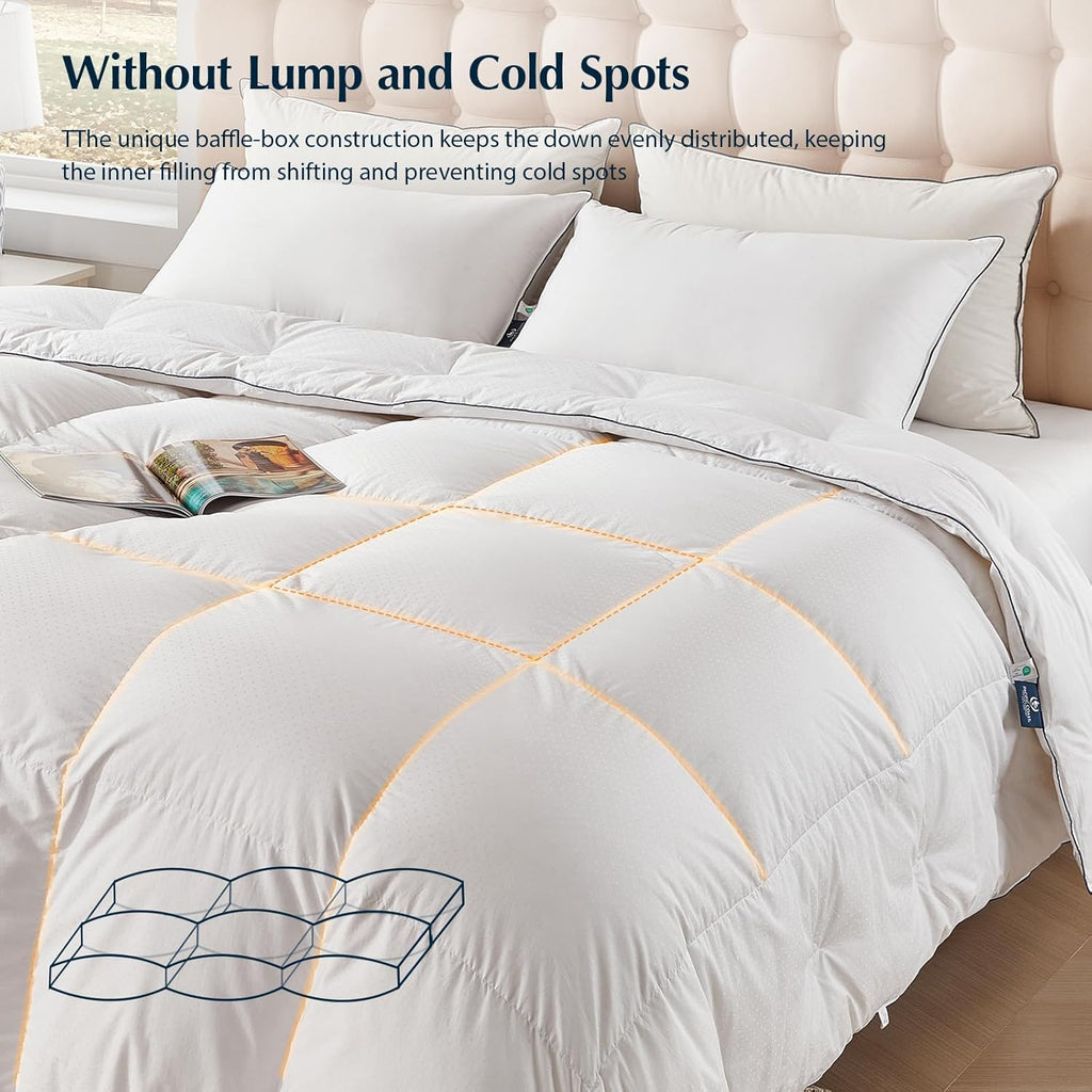 Comforter King, Filled in White Goose Down Bedding Comforter King，All Season White Luxury Hotel Fluf