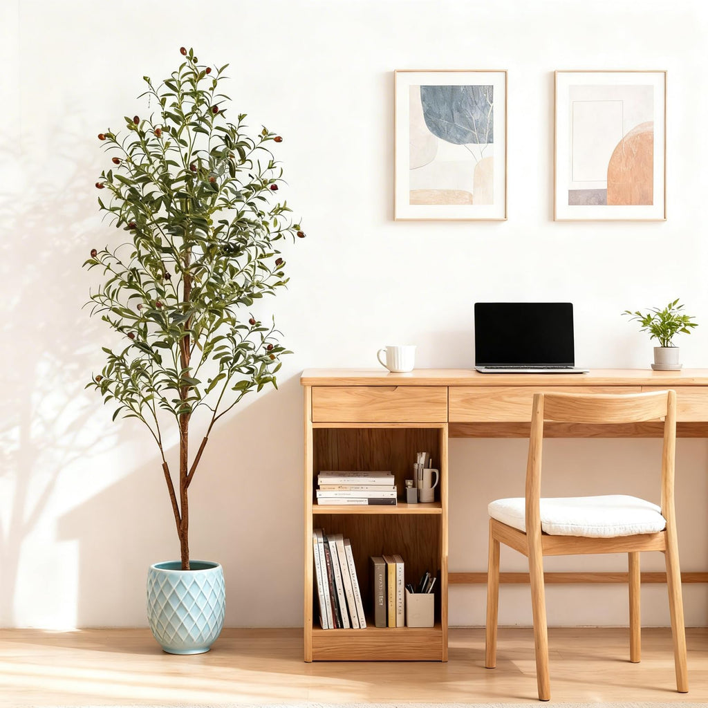 6Ft Artificial Olive Tree with Moss & Basket - Indoor Tall Faux Olive Tree in Planter, Large Fake Olive Silk Tree
