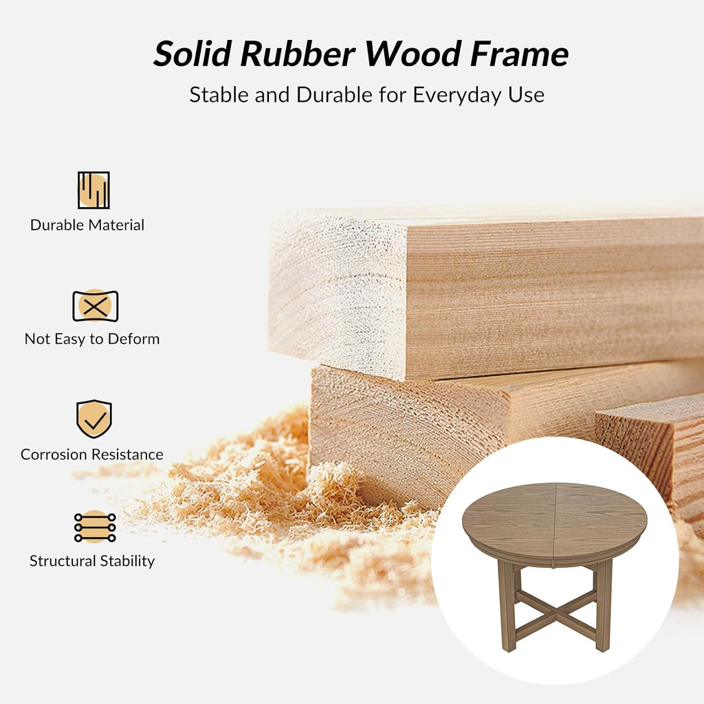 42"-60" Extendable Dining Table for 4, Solid Wood Round Oval Expandable Kitchen Dining Room Table with Butterfly