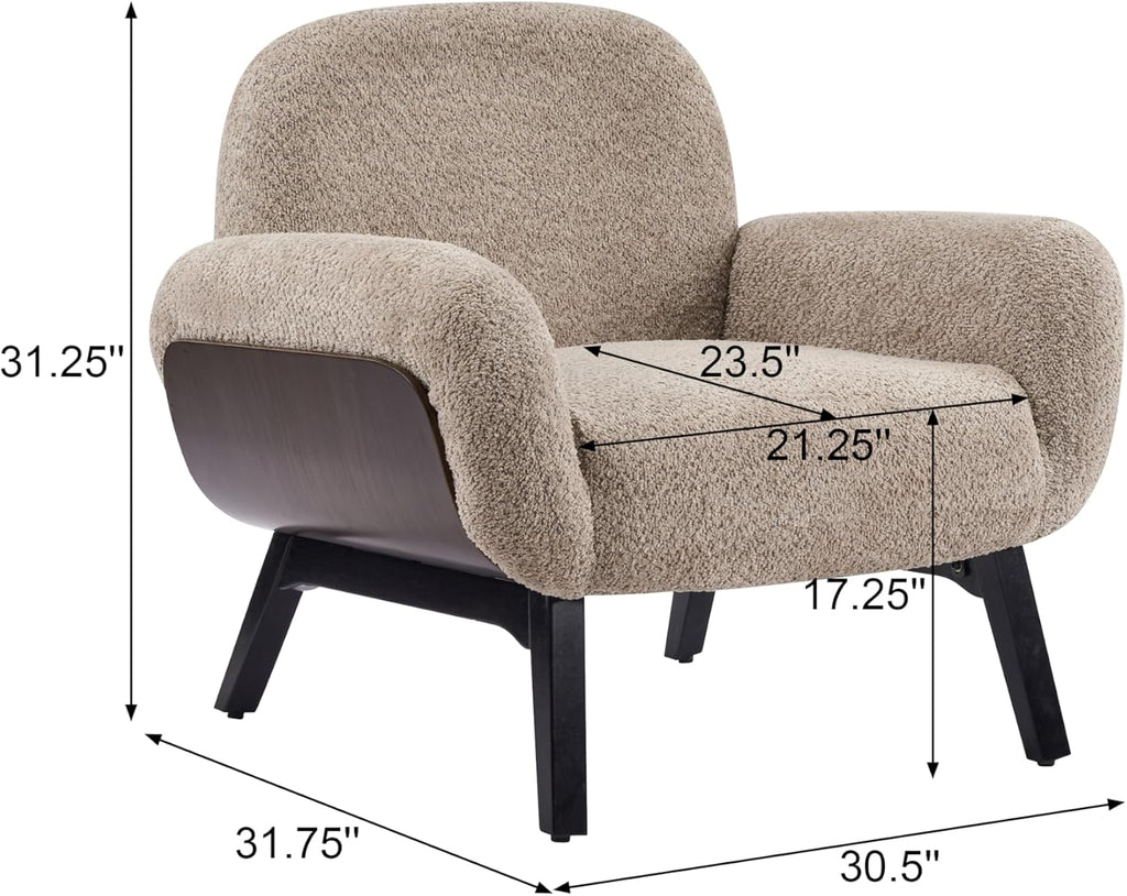 Audrey Modern Fabric Upholstered Accent Chair, Living Room Low Profile Fabric Armchair, Wooden Comfy Reading Chair