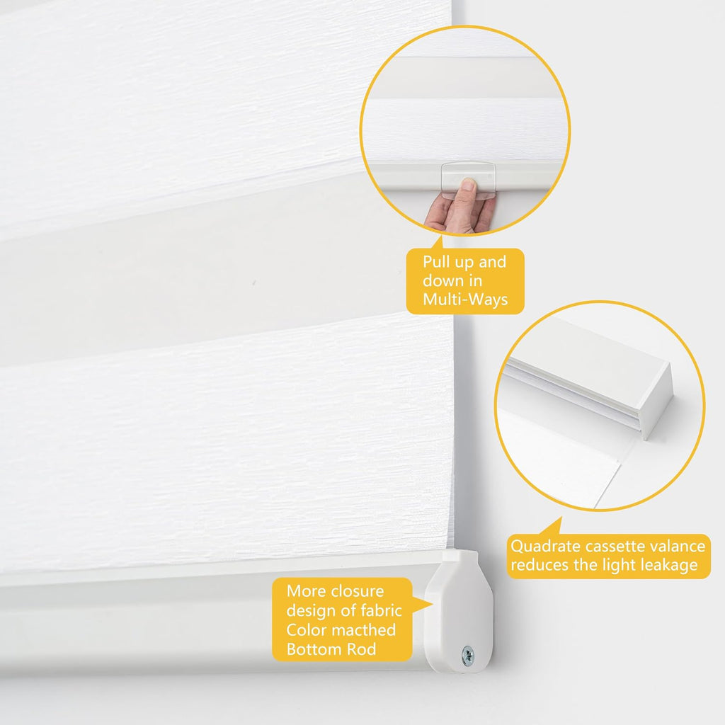 Cordless Zebra Blinds for Windows, 36" W x 72" H, White