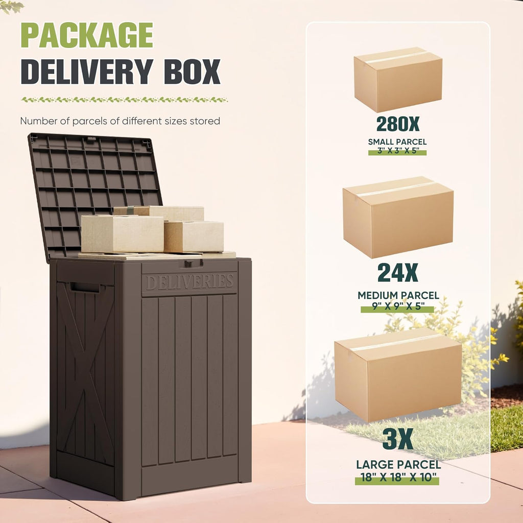 48 Gallon Outdoor Package Delivery Box with Lock, Waterproof Secure Parcel Drop Box Wall Resin Storage, Brown