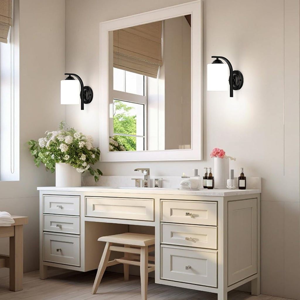 Wall Sconces Lights Bathroom, Modern Vanity Light Fixtures, Matte Black Farmhouse Wall Mount Lighting, Hardwired Wall