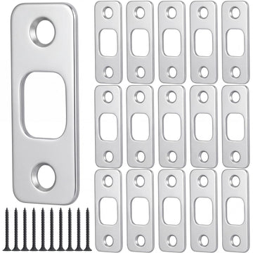 16 Pcs 1-1/8" x 2-3/4" Door Deadbolt Strike Plate with Screws, Silver