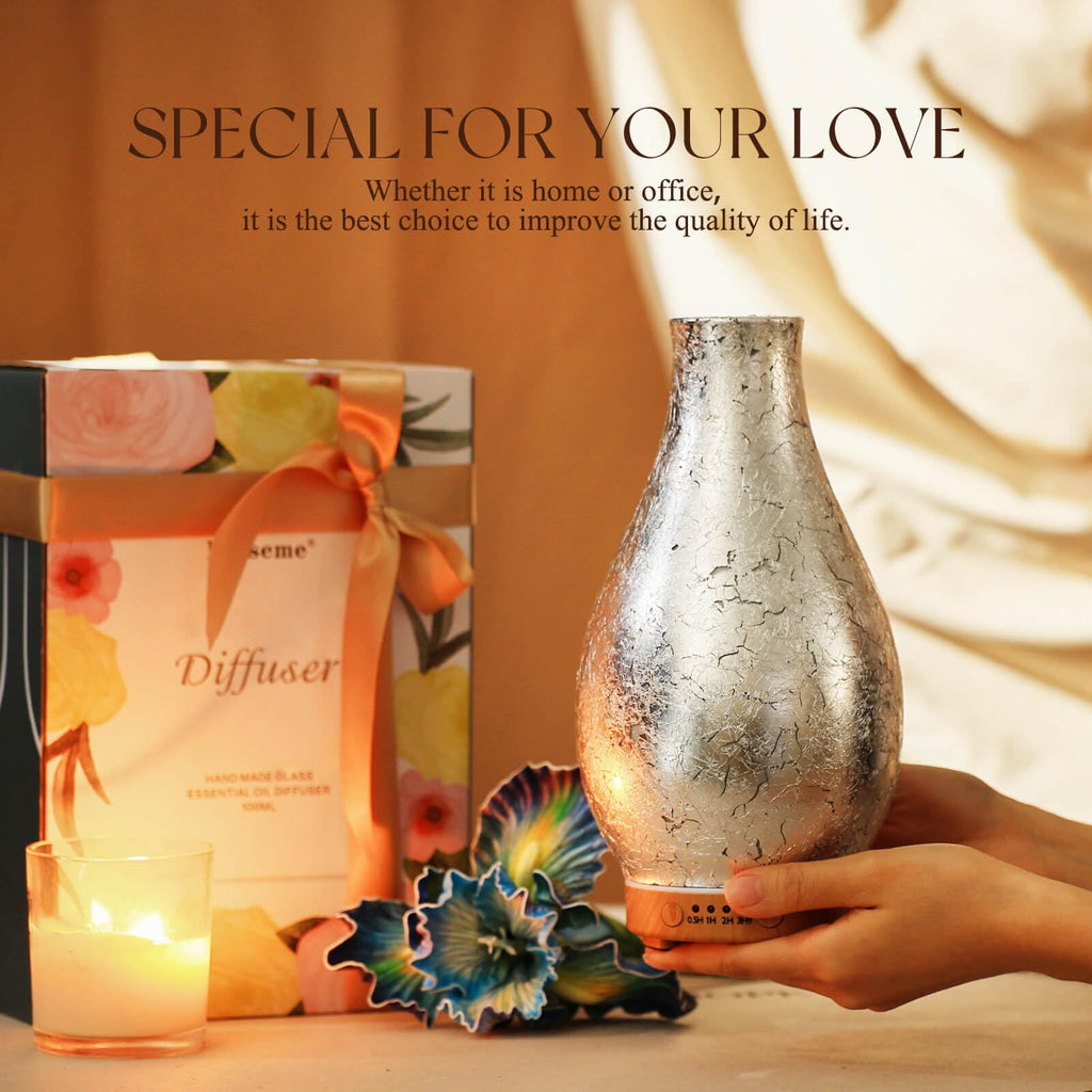 100ml Silver-Plated Volcano Essential Oil Diffuser 3D Glass - Elegant and Effective Aromatherapy with 7 Color