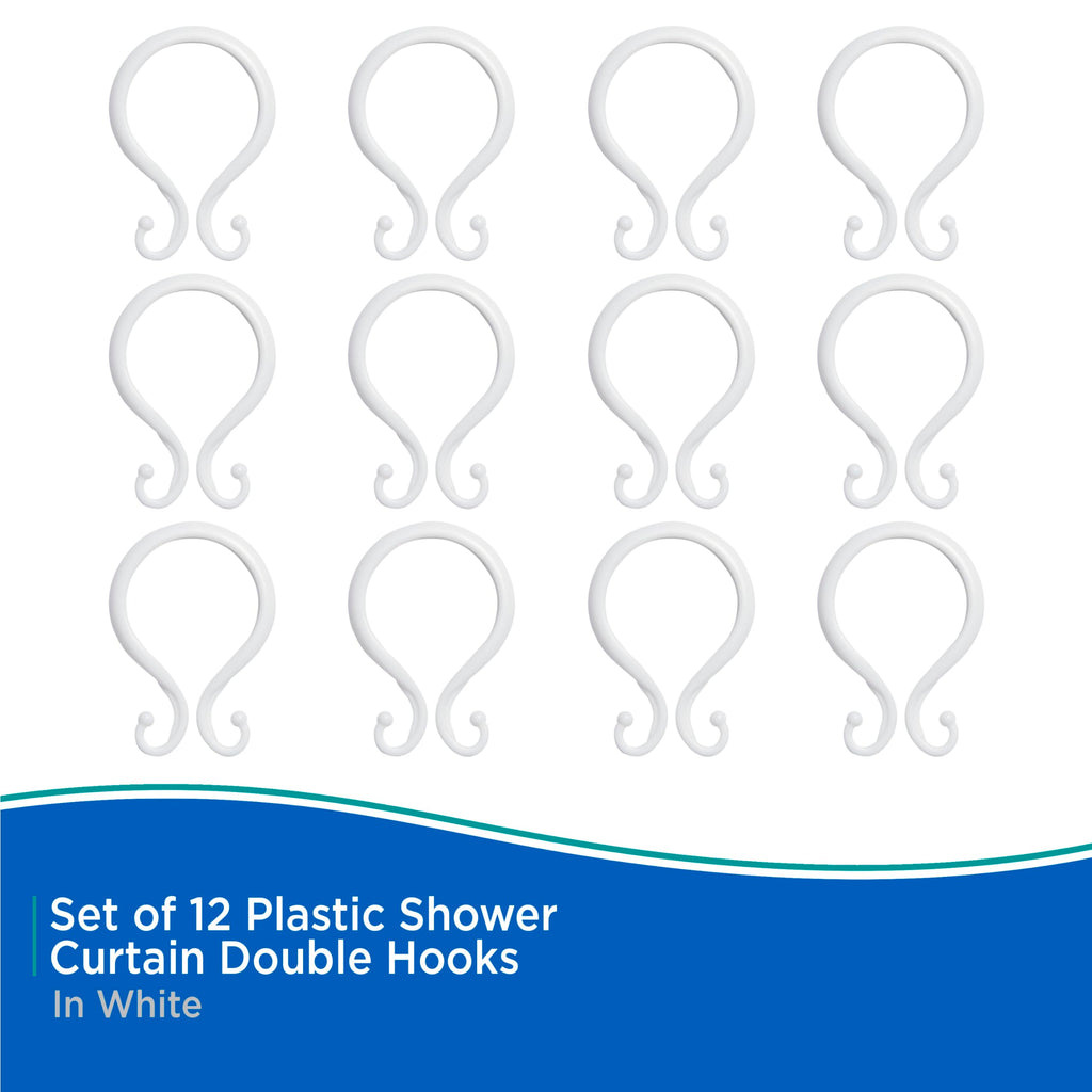 Shower Curtain Rings, Rust-Proof Plastic Double Hooks with Smooth Glide Design, Fits Standard Shower Curtain Rods