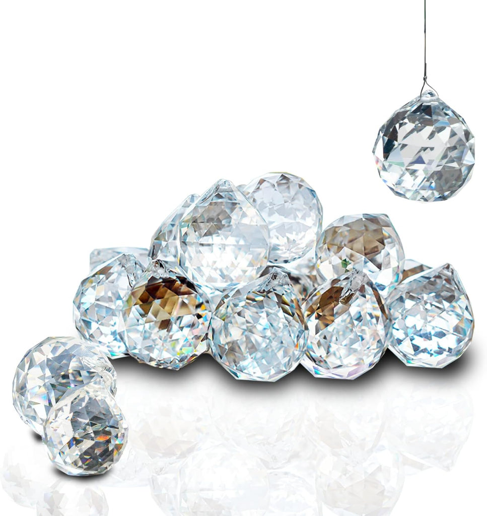 Crystal Prism 12PCS 1.2" Crystal Ball Prism K9 Glass Hanging Ornaments - Precision Faceted Cuts Brilliant Rainbow