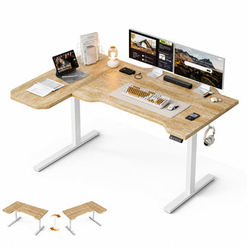 47" L Shaped Standing Desk, Electric Height Adjustable Corner Stand Up Desk with Ergonomic Curved Round Corner for