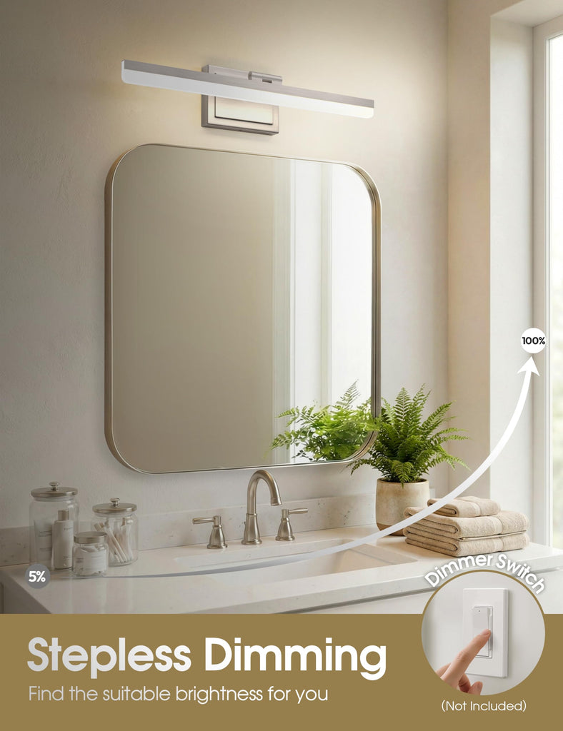 Modern Bathroom Vanity Light 24 inch, Rotatable, 24W Dimmable 5CCT Led Bathroom Light Fixture Over Mirror, Brushed