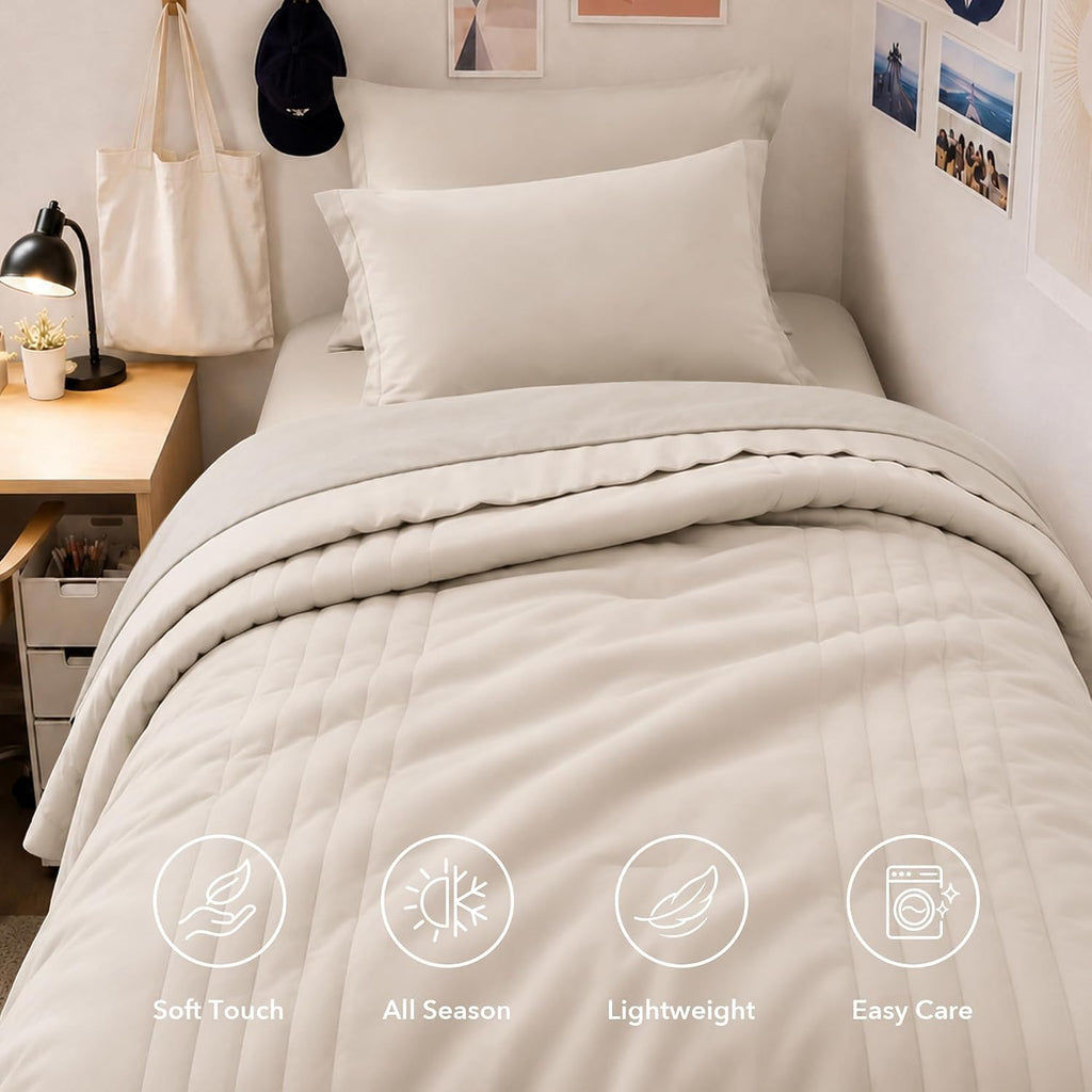 King Comforter Set-7 Pieces Beige Soft Bed in a Bag King Bedding Sets - Set of 7