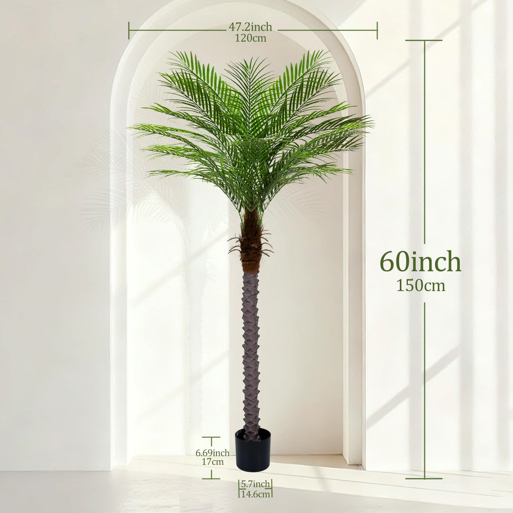 5ft Artificial Phoenix Palm Tree Tall Artificial Palm Trees with 15 Adjustable Leaves, Faux Phoenix Palm Plants for