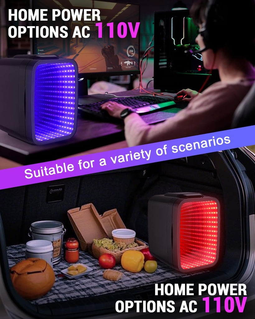 Mini Fridge, 4 Liter/6 Cans Small Refrigerator With Dimmable LED Light,AC/DC Portable Mini Cooler and Warmer, Gaming