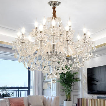 Luxury Clear K9 Crystal Chandelier Lighting,15 Light Modern Luxurious Crystal Candle Pendant Light Lamp Fixture for Dining Room Living Room Bedroom (15 Lights)