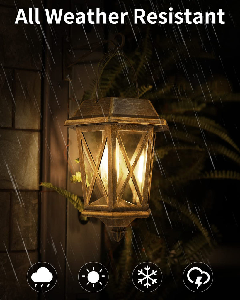 Solar Lantern Outdoor Waterproof, Metal Solar Lights Outdoor with Clear Glass, LED Solar Powered Lights Wall Mount