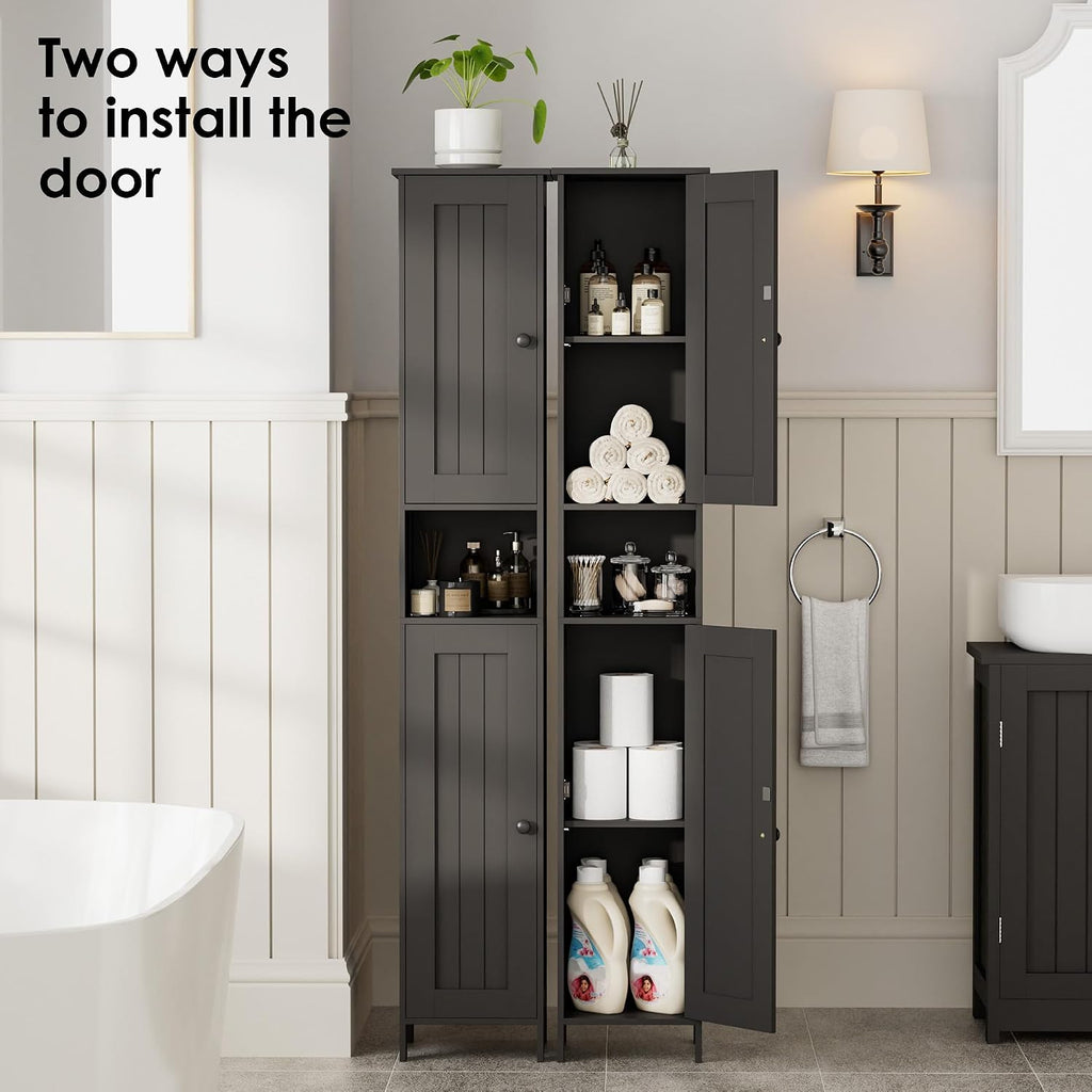Tall Bathroom Storage Cabinet with 2 Doors, Slim Bathroom Cabinet | Narrow Storage Cabinet with Adjustable Shelves
