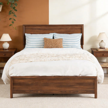 Queen Bed Frame with Headboard, Mid-Century Modern Queen-Size Bedframe with Wood Slat Support, Noise Free, No Box