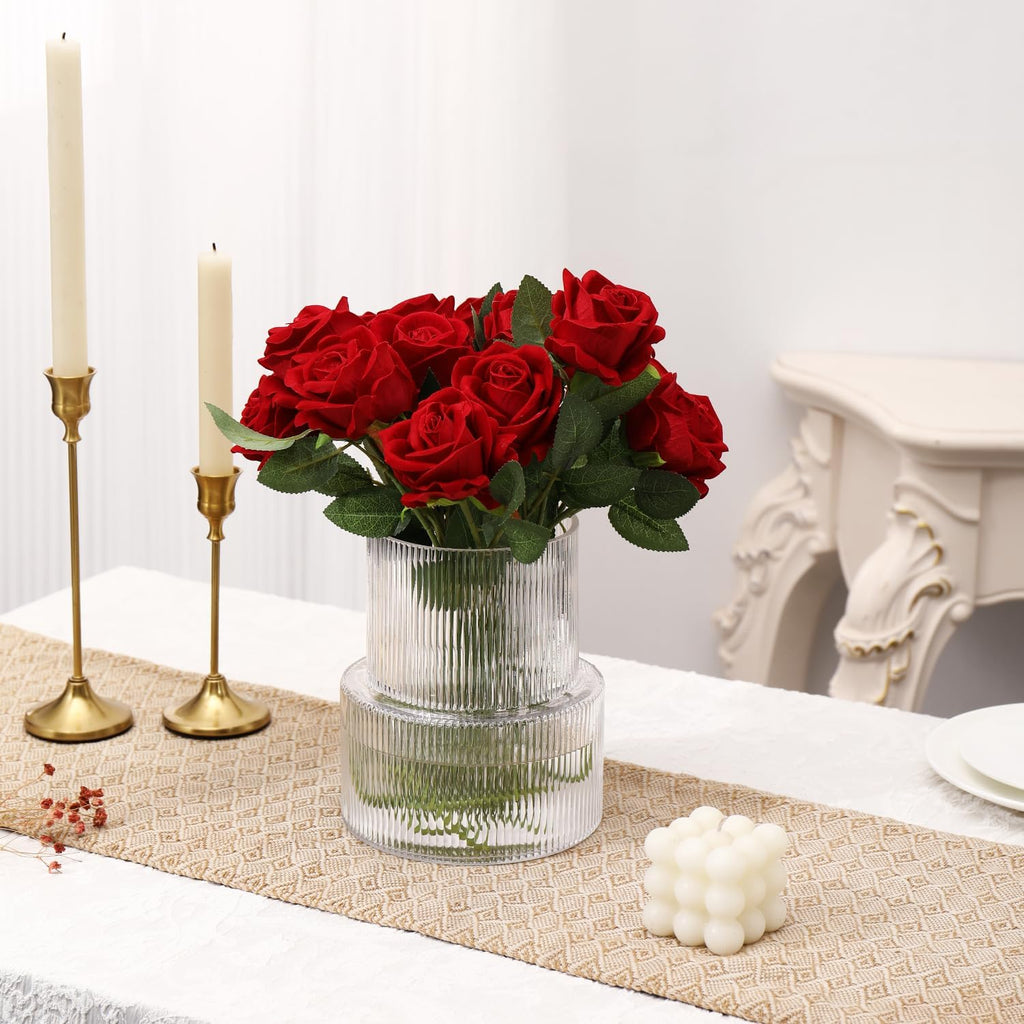 Ribbed Glass Vase, Flower Vase, Fluted Clear Vases