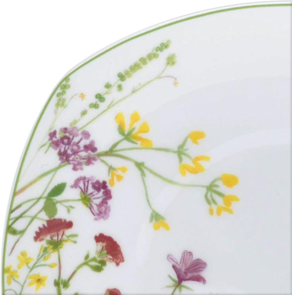 Wildflower Garden Dinnerware Set, 16-Piece Bone China Dishes Service for 4, Square Plates and Bowls Set with Mugs
