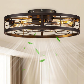 Caged Ceiling Fan with Light and Remote,23.6 inch Fandelier Ceiling Fan with Light Flush Mount
