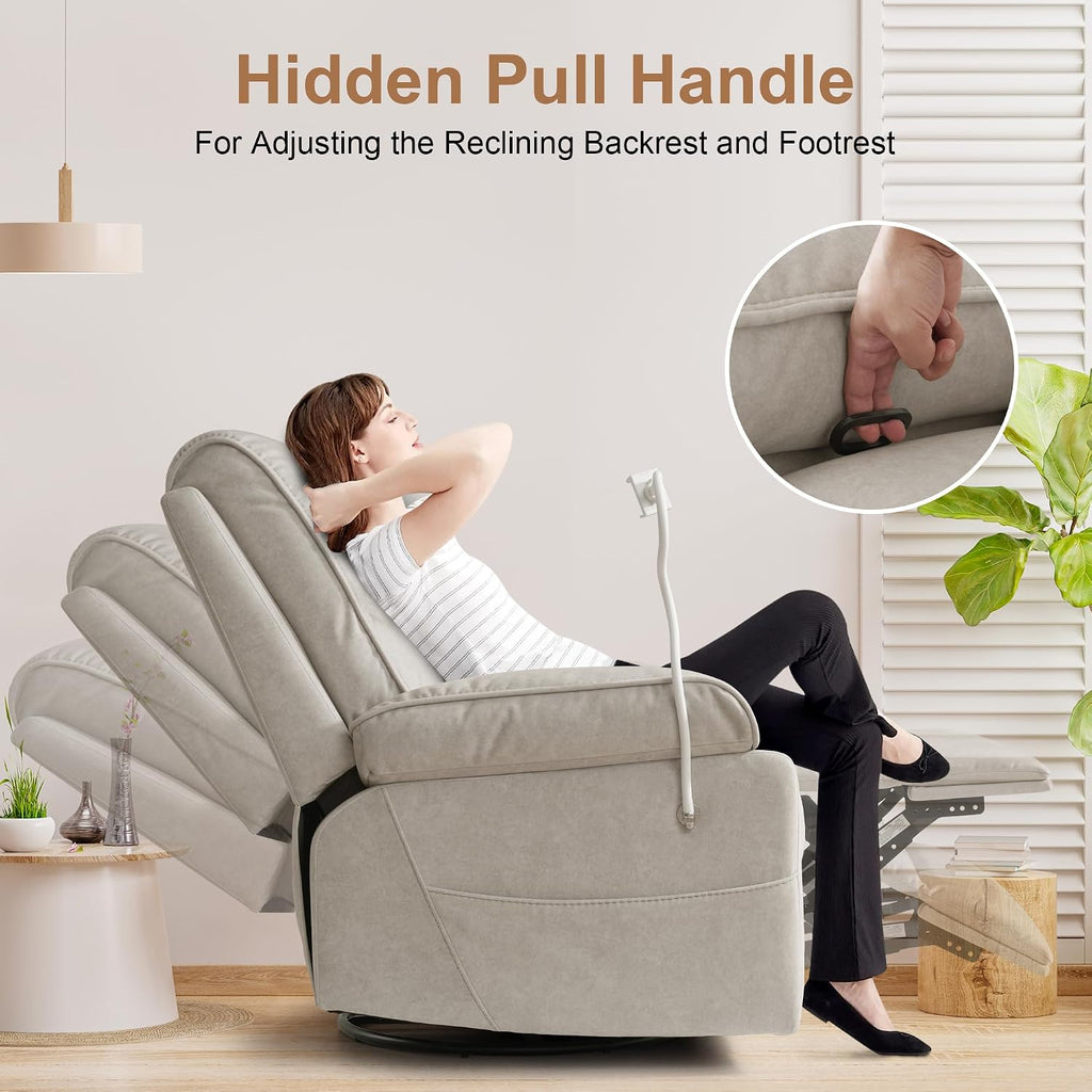Nursery Rocking Chairs Glider Recliner with Flexible Phone Holder, Oversized 360° Swivel Rocker Recliner, Comfortable
