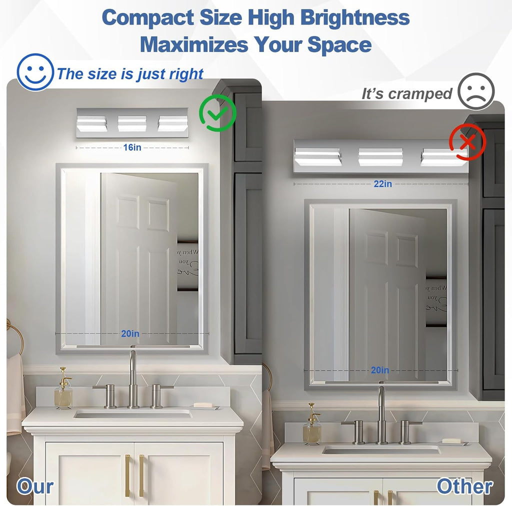 Modern LED Stainless Steel Chrome Acrylic Bathroom Lights Fixtures 3-Light | Wall Lighting,Vanity Lights Over Mirror