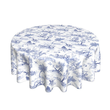 French Country Tablecloth 60 Inch Round Vintage Toile Blue Table Cloths Washable Rustic Classic Village Table Cover