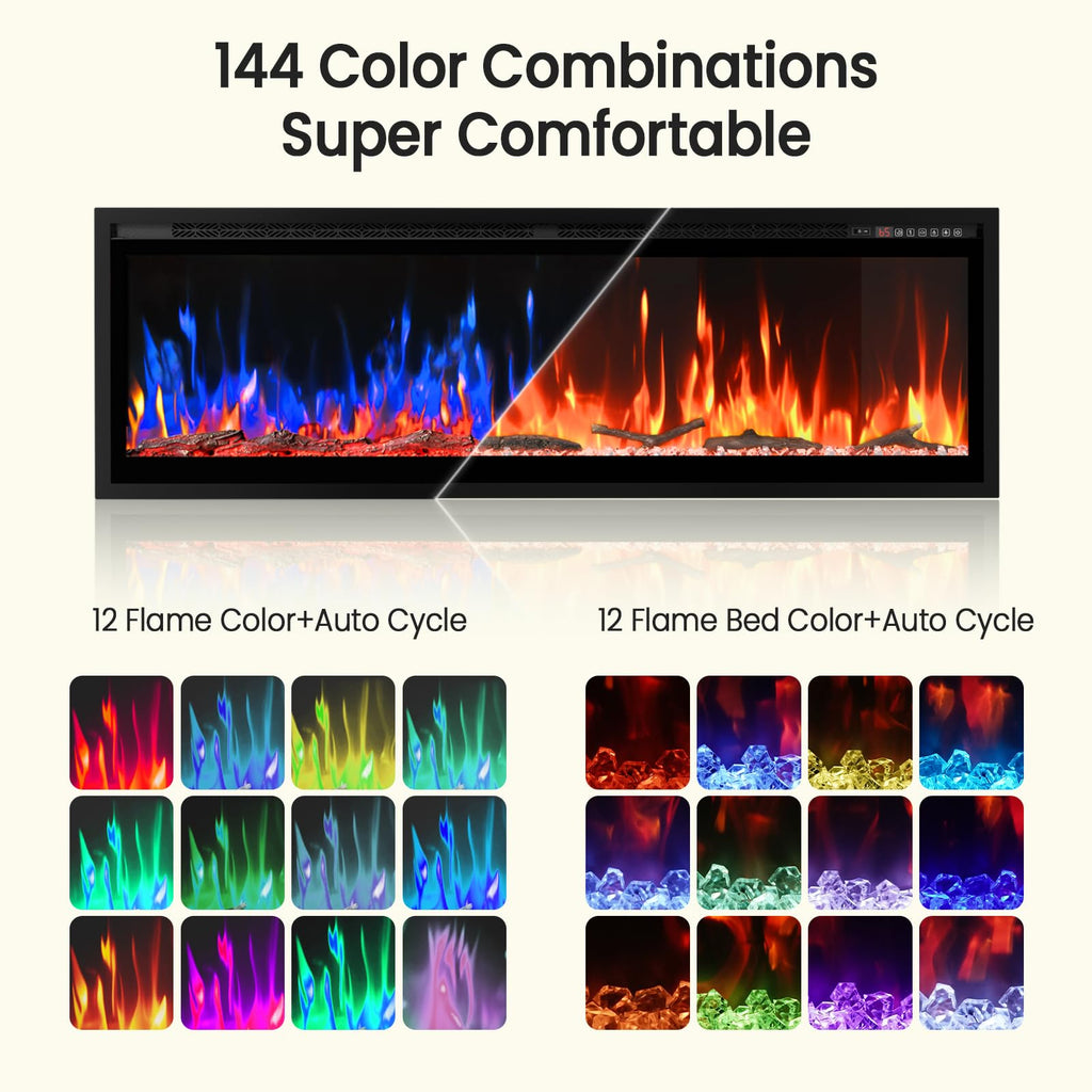 60" Smart Linear Electric Fireplace, WiFi App Voice & Remote Control