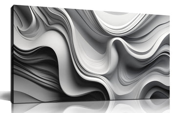 Abstract Wall Art, Black and White Wall-Decor, Minimalist Curve Line Poster Canvas Print, Size 40x20 Inches