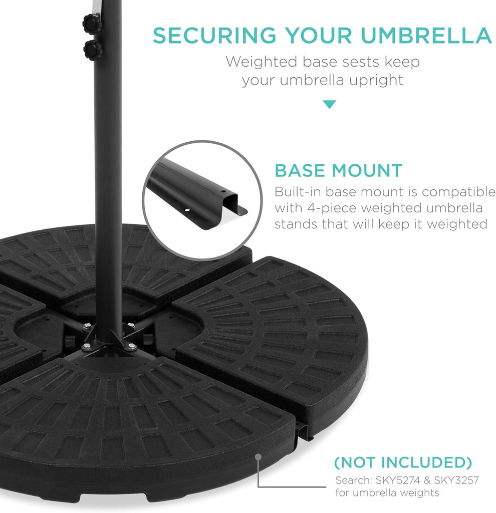 10ft Solar LED Offset Cantilever Hanging Market Patio Umbrella, 8 Sturdy Ribs, Easy Adjustment - Slate