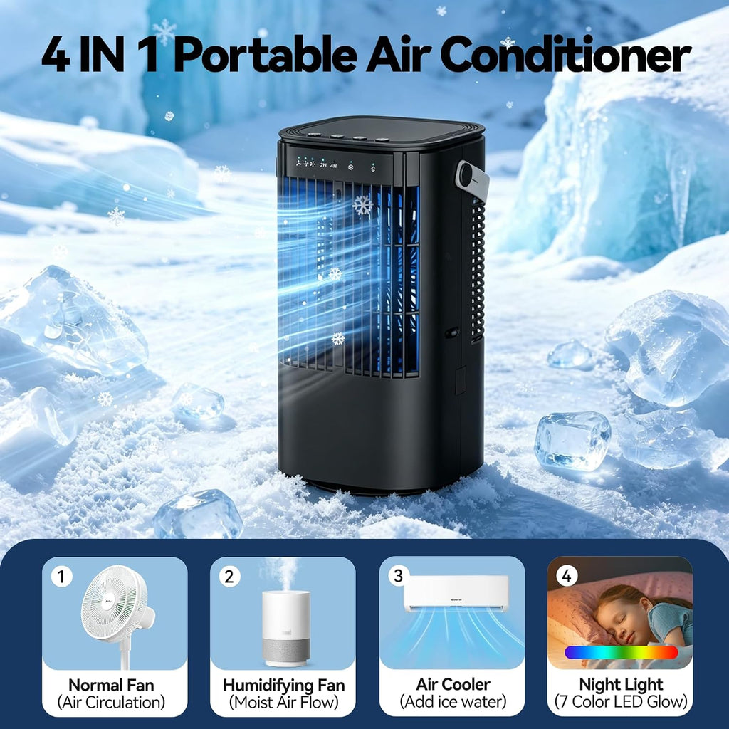 Portable Air Conditioners, 4-in-1 Mini Small Air Conditioner Evaporative Air Cooler Fan with 1000ml Water Tank