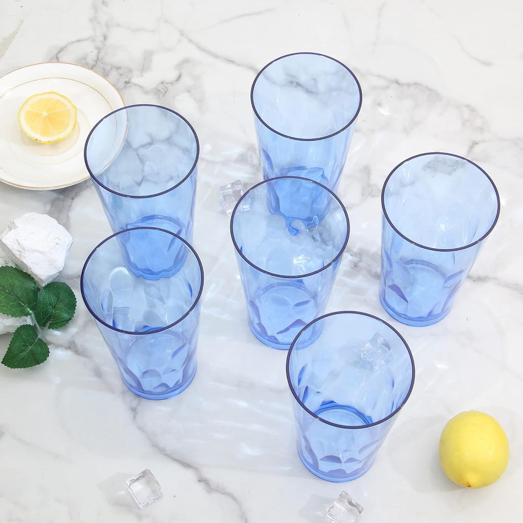Unbreakable Plastic Drinking Glasses [Set of 6] Shatterproof Tumblers, Reusable Glass Cups, Dishwasher Safe (16 Ounces)