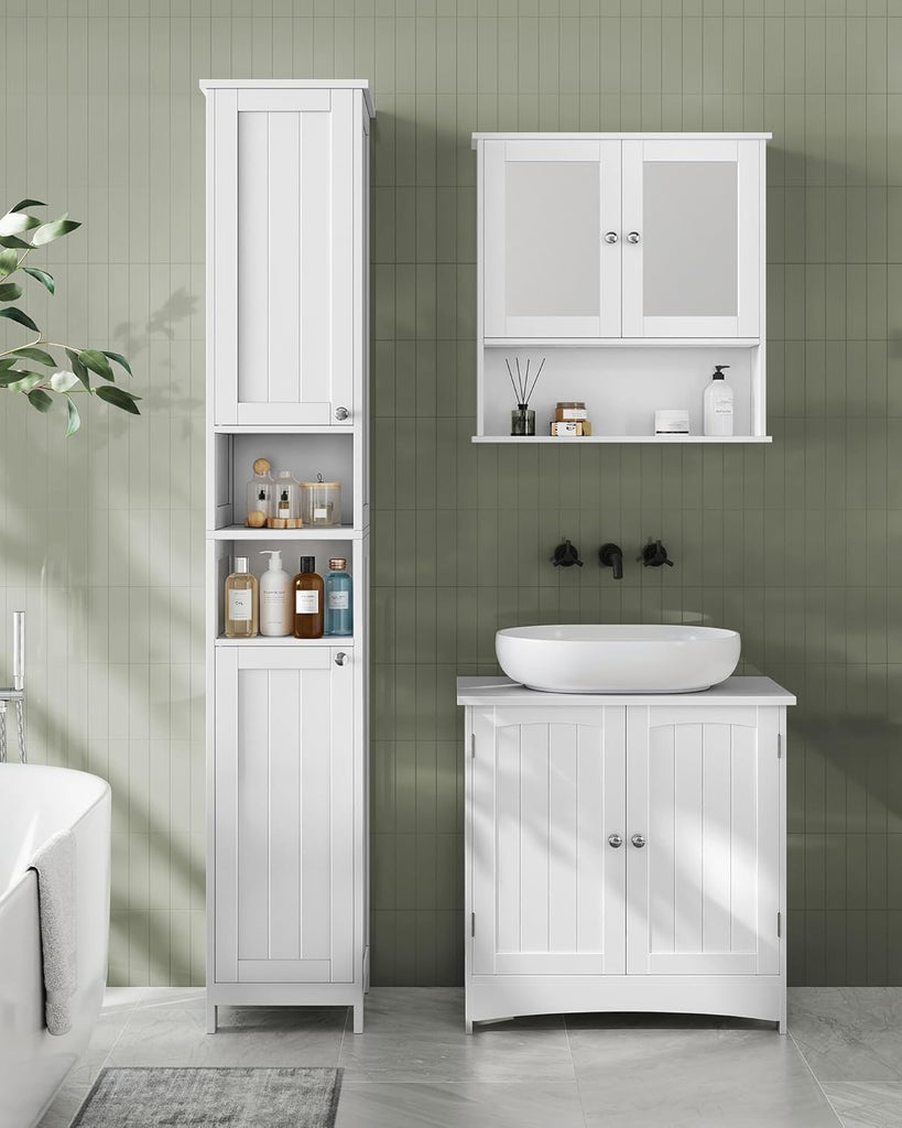 Tall Storage Cabinet with Lights, Slim Freestanding Cabinet with Adjustable Shelves, for Small Spaces, Bathroom