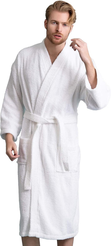 Men's Turkish Terry Kimono Style Bathrobe - 100% Cotton Robe for Men - Comfortable & Absorbent - Soft & Cozy Wear