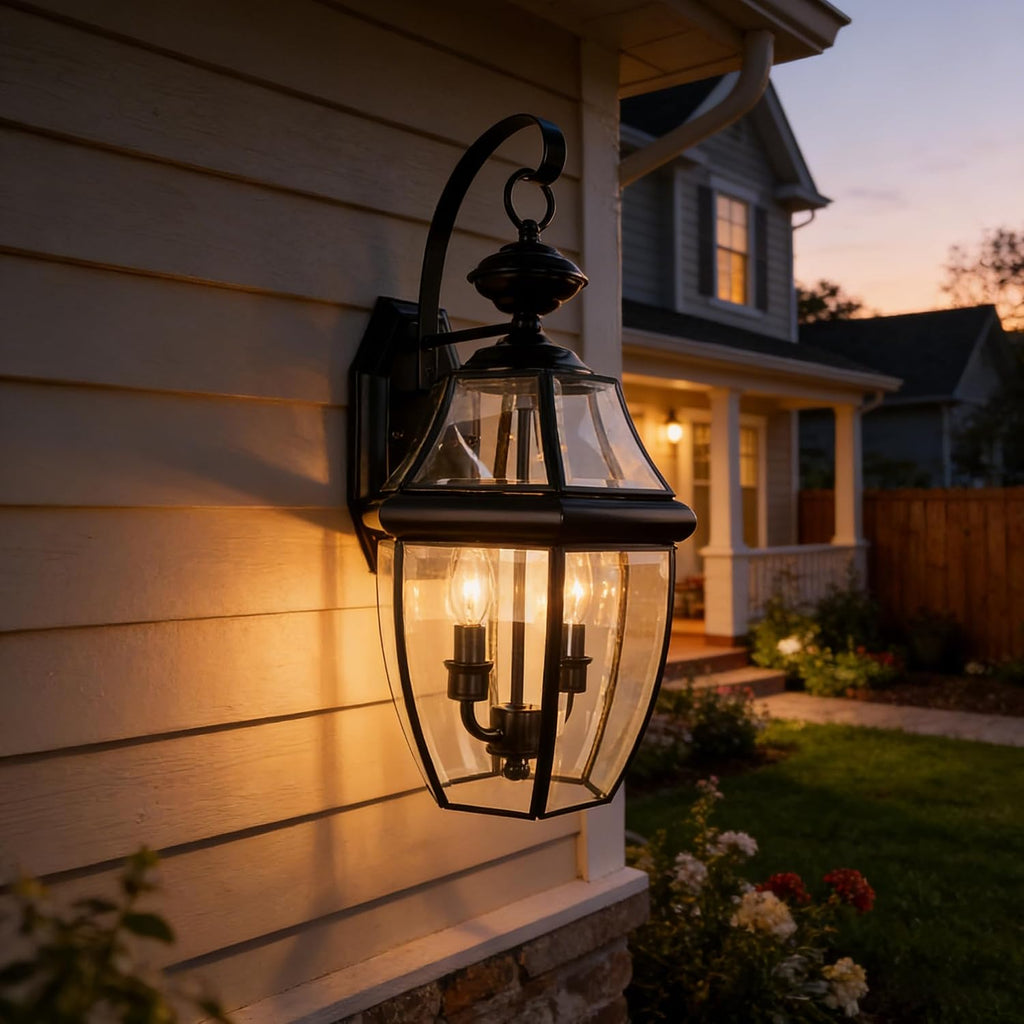 20 Inch Large Outdoor Wall Lantern, 2-Light with Clear Beveled Glass - Matte Black