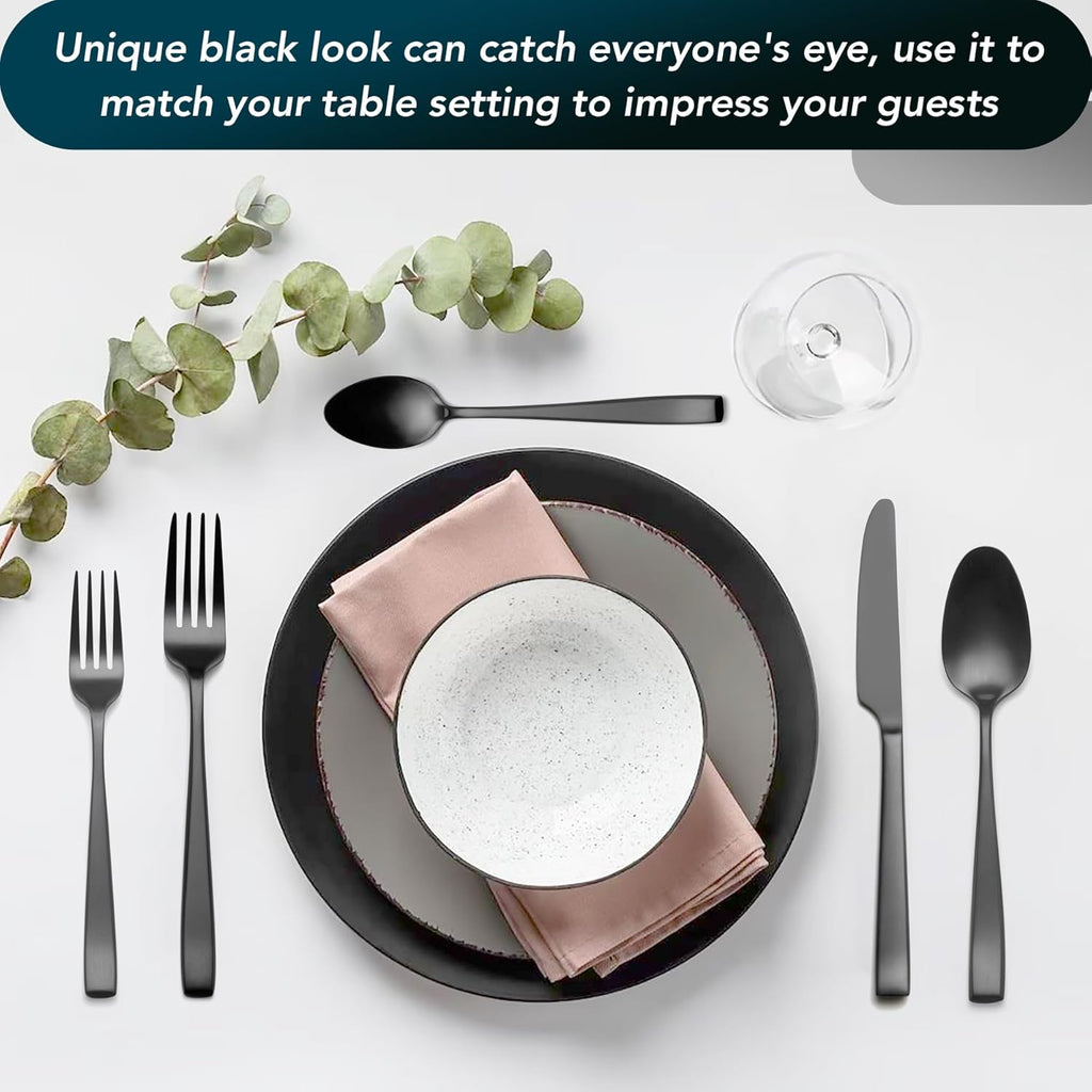 Matte Black Silverware Set, 40-Piece Premium Stainless Steel Black Cutlery Set for 8, Matte Flatware Sets