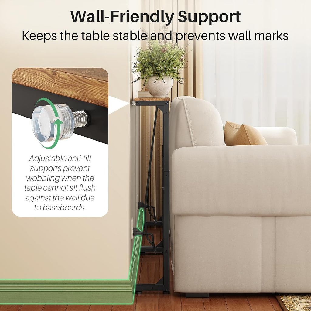 94.5" Behind Couch Table, Height Adjustable Narrow Console | 24.3"-32.5" range, split for separate walls, 2 outlets