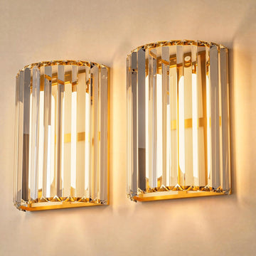 Gold Battery Operated Wall Sconces Set of Two, Crystal Wireless Wall Lights with Remote, Rechargeable Cordless Wall