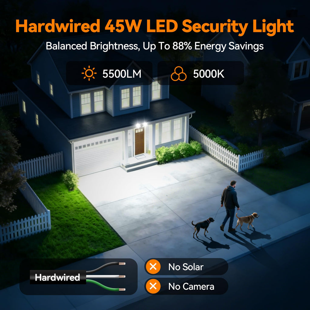 45W Outdoor Flood Lights, Dual Head Wall Switch Controlled LED Exterior Flood Light, 5000K Daylight, IP65