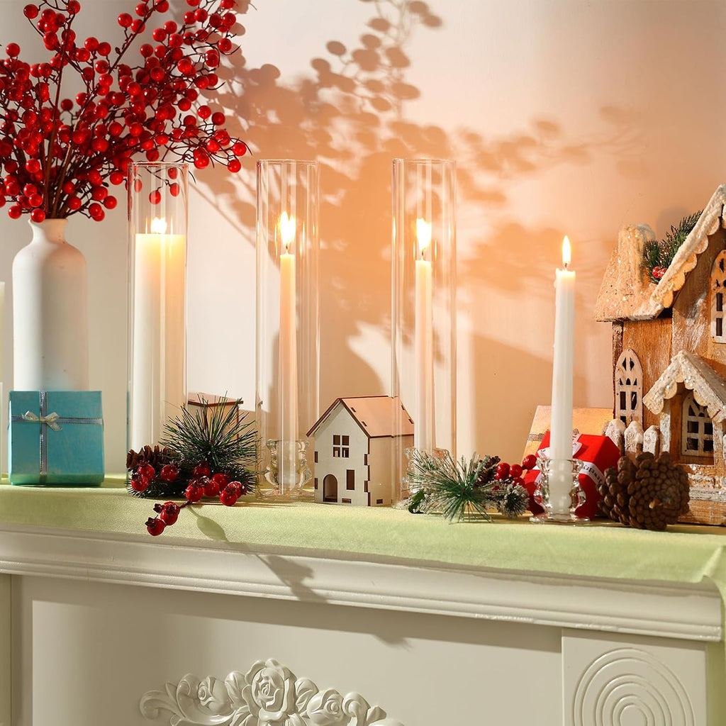Glass Hurricane Candle Holders Candlestick Bulk 12.6",Clear,36 Set | 2.2" Taper Clear Candlestick Holders, Open Ended