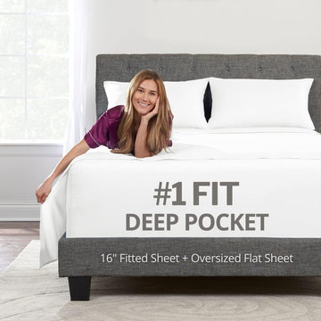 Deep Pocket Twin Bed Sheets - 3-Piece Includes: Real 16" Inch Extra Deep Pocket Fitted Sheet [Best-Fit for 14"-18